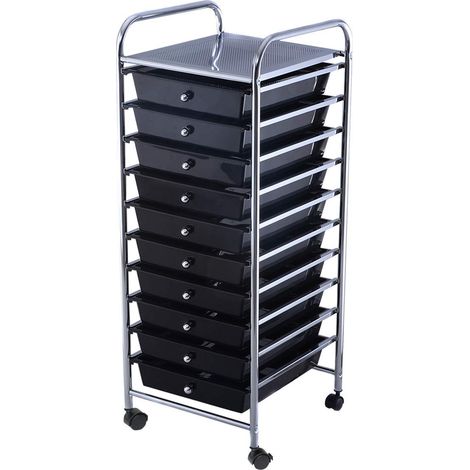 Carrello con 10 Cassetti da Stoccaggio Contenitore Multiuso con Ruote a Freno, per Casa e Ufficio, di Metallo e Plastica (1/5)