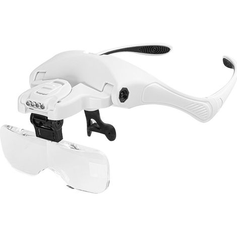 Loupe bandeau éclairée par LED 5 lentilles détachables 1.0X-3.5X Loupe à lunettes interchangeables 2 niveaux de luminosité outil de grossissement pour PCB montre bijoux travail en gros plan (1/5)