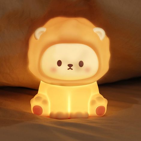 Luz de noche infantil con diseño de león y gato, lámpara LED de silicona suave para decorar la habitación de los niños [Clase energética G] (1/5)