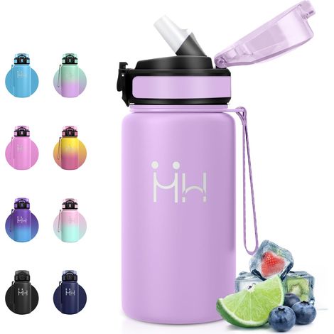 Gourde Inox 500ml, Gourde Isotherme avec Paille et Anti-Fuite, sans BPA, Double Paroi Isolante, Légère et Résistante, Bouteille D'eau pour Bureau, École, Yoga, Randonnée, Voyage (1/5)