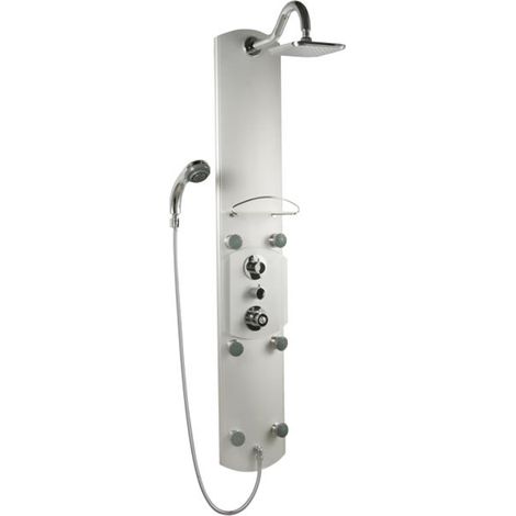Milano Baya Exposed Aluminium Thermostatic Shower Tower Panel with Rainfall Shower Head Hand Shower Handset and Body Jets - Chrome