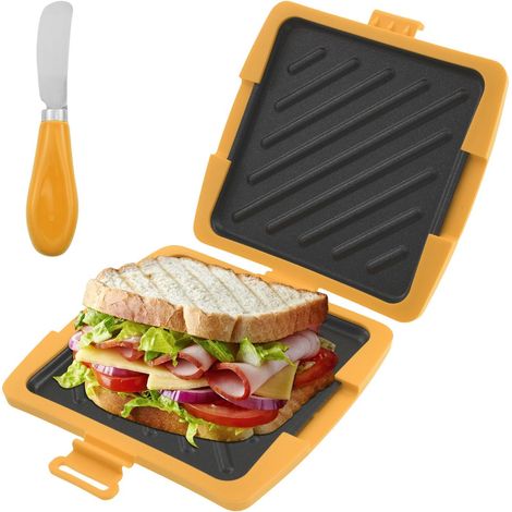 1 Moule Croque-monsieur Micro-ondes, Silicone Anti-brûlure, Revêtement PTFE, Couteau Beurre Inclus, Cuisine RV Bureau