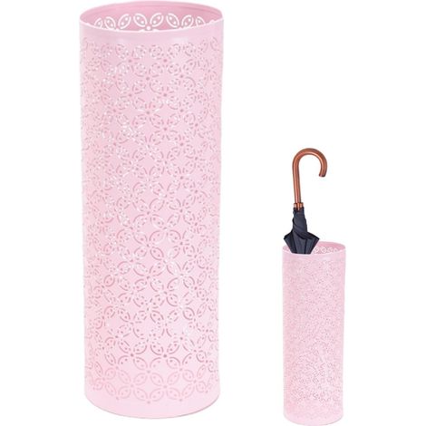 Schirmständer aus Metall, moderner Schirmhalter, zylindrischer Schirmständer, Schirmständer, Aufbewahrungseimer für Zuhause, Büro, Flur, Eingangsbereich, 42 x 15 cm, rosa