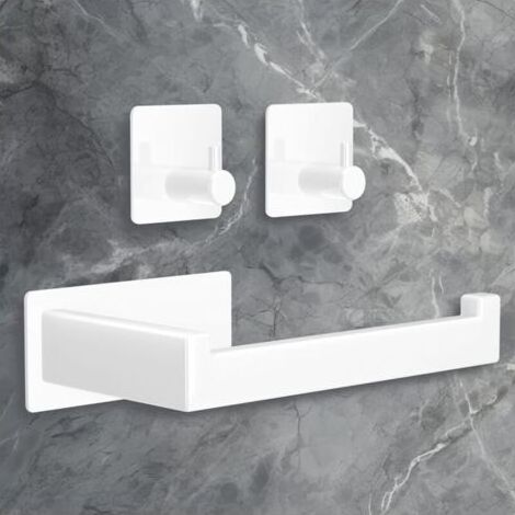 Porte Papier Toilette, Acier Inoxydable Support Papier Toilette Mural, 1 Pièces Porte-Papier Hygiénique+2 Pièces Crochet Adhésif 3M, Sans Perçage, Anti-Rouille pour Salle De Bain Cuisine -Blanc (1/5)