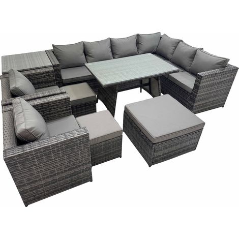 Fimous Rattan garden furniture Patio Furniture Sets with Dining Table 3 Stools 2 Chair Side Table Dark Grey Mixed (1/5)