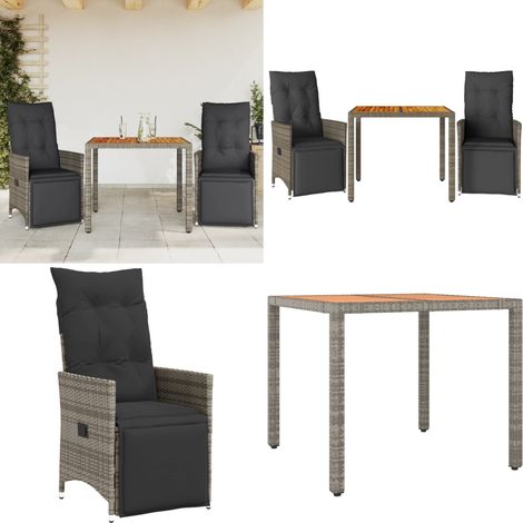 3-tlg. Garten-Bistro-Set mit Kissen Grau Poly Rattan - Gartenmöbel - Bistroset - Lounge Sessel - Outdoor Möbel - Rattan Gartenmöbel - Home & Living (1/5)