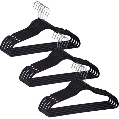 Cintres noirs en velours 15er Set antidérapants extra fins gain de place en plastique pour chemises costumes pantalons et vestes avec finition anti-glisse pour un rangement élégant et organisé (1/4)