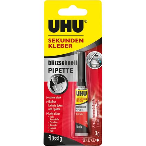 UHU 1645570 COLLE LIQUIDE EXTRA-PUISSANTE 3 G EN TUBE AVEC PIPETTE (1/4)