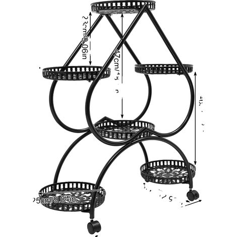 Pflanzenständer, 4-stufiges Design, 6 Tabletts, schwarz (1/2)