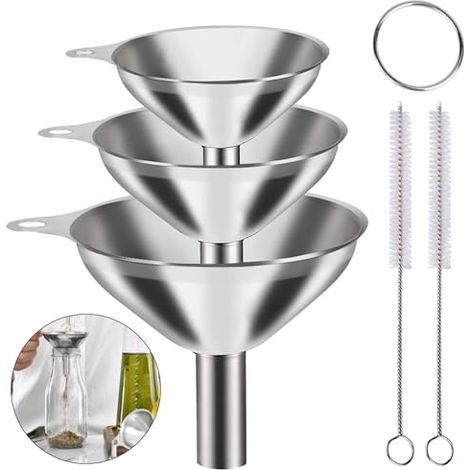 Set de 3 Entonnoirs en Acier Inoxydable avec Brosse Nettoyage et Anneau Suspension pour Confitures, Huiles, Liquides Poudres Entonnoir Cuisine (4.5/5.6/7.5 cm) - (1/5)