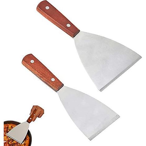 2 Pices , Spatule Manche En Bois Inoxydable Barbecue Spatule Plancha Spatule En Acier Inoxydable De Haute Qualit Pour Griller La Viande Teppanyaki (1/5)