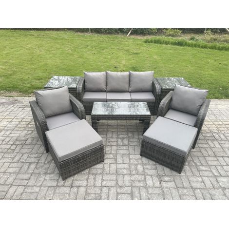 Fimous Salon de jardin avec Table basse rectangulaire 2 Tables d'appoint 2 Grand tabourets 7 places Ensemble de canapés en rotin (1/5)