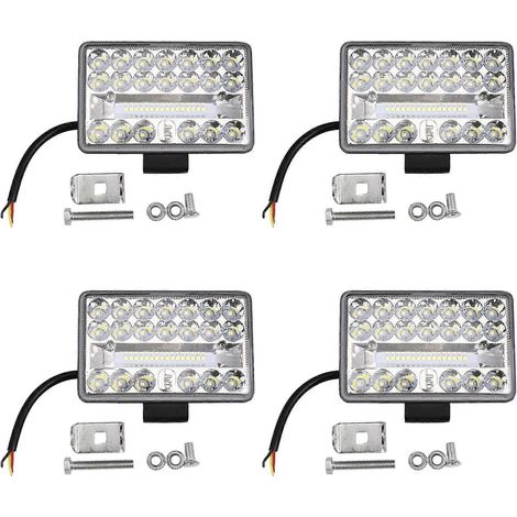 Lot de 4 projecteurs de travail LED carrés de 10 cm (4 pouces) pour 4x4, camions et quads tout-terrain. Puissance : 108 W (36 LED). Alimentation : 12 V/24 V.