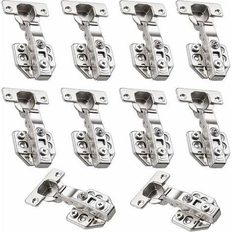 Charnières à fermeture amortie pour portes de placards de cuisine, 35 mm, recouvrement total, avec vis de fixation, lot de 10.
