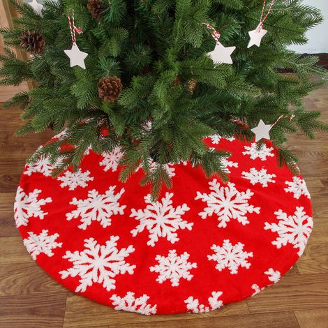 Décorations de Noël, base de sapin de Noël en coton peluche flocon de neige, tablier, jupe de sapin de Noël, flocon de neige rouge, 150 cm (environ 60 pouces).