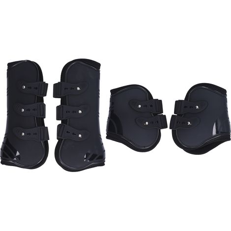 Lot de 4 guêtres de protection pour tendons de chevaux, en polyuréthane souple et résistant à l'usure. Modèle noir, avant et arrière, taille XL. (1/5)