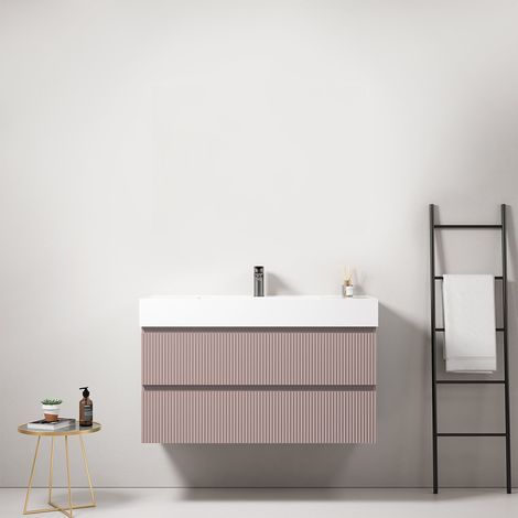 Mobile bagno sospeso cannettato 100 cm Rosa Retro Lavabo in Resina Senza Specchio - Fiji Paint