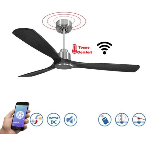 Tenerife - Super destratificateur et ventilateur DC 166 cm  Chrome pales bois noir sans Lumière 30 à 60 m²