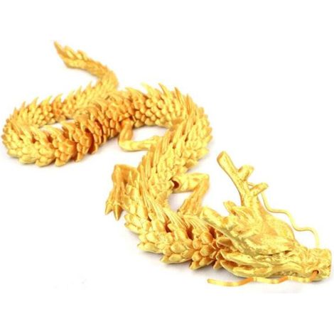 Dragón articulado de cristal impreso en 3D de 45 cm, ideal como juguete antiestrés u objeto decorativo, perfecto para el hogar, la oficina o coleccionistas - Dorado