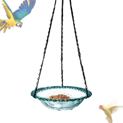 Vaschetta per uccelli sospesa, vaschetta per uccelli da esterno, mangiatoia rotonda sospesa con catena, vassoio per mangiatoie per uccelli selvatici, abbeveratoio in metallo resistente per colibrì, de