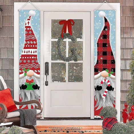 Bannières de Noël - Décorations de Noël pour porche, intérieur et extérieur (jardin, porte d'entrée, garage, mur) - Décorations de Noël avec des gnomes (1/4)