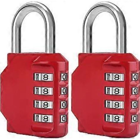 [Pack of 2] 4-Digit Combination Padlock, Waterproof, Metal and Plated Steel - Red (1/5)
