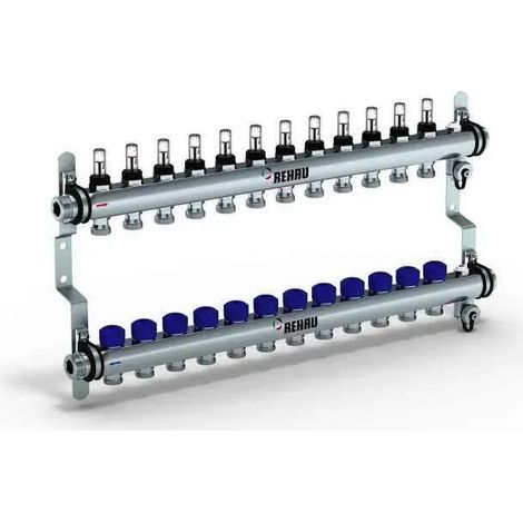 REHAU Verteiler HKV-D Easyflow Edelstahl 12 Kreise, mit Durchflussanzeige min/max, 13832201200