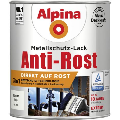 Alpina Metallschutz-Lack Anti-Rost 750 ml weiß glänzend Metallack Schutzlack (1/3)