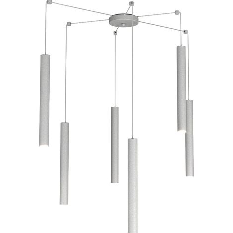 Sospensione Moderna Round Tube Metallo Grigio 6 Luci Gu10 (1/4)
