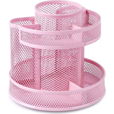 Organiseur de bureau rotatif pour enfants, porte-stylo en fil métallique rotatif, rose, idéal pour l'école et le bureau. (1/5)