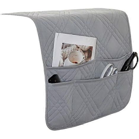 Housses d'accoudoirs de canapé avec poches, protège-accoudoirs de canapé, sacs de rangement suspendus pour fauteuil, pour ranger de petits objets, gris clair. (1/5)