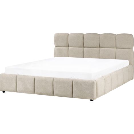 Cama baja con almacenaje tapizada somier elevable con capitoné 180 x 200 cm gris pardo Noyon