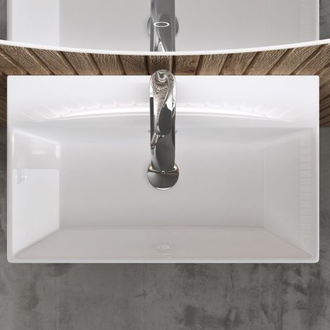 doporro Lavabo da Appoggio in Ceramica Rettangolare Lavandino Bagno Sospeso con Foro Rubinetto e Troppopieno 51x36x13cm Bianco Lucido Lavello con Rivestimento Nano Design Moderno Brüssel206 (1/5)