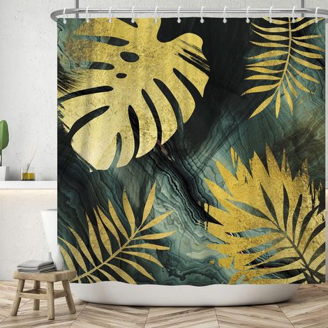 183x183cm Or Feuille De Monstera Rideau De Douche Art Abstrait Rideau De Salle De Bain BohèMe Mi-SièCle Rideaux De Douche Rose Gris Plante Feuilles Rideaux De Douche pour DéCor De Bain (1/5)