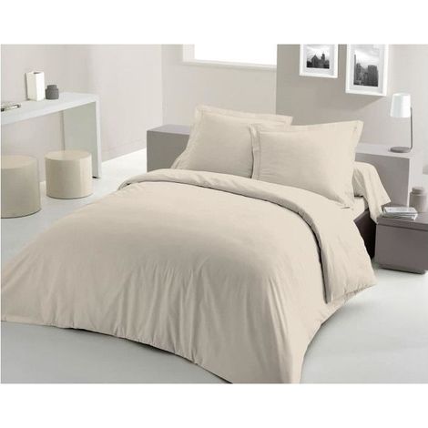 Parure de lit 220x240 cm 100% coton beige crème – Housse de couette et 2 taies d'oreiller – Lavable en machine à 40° – Certification OEKO-TEX – (1/5)