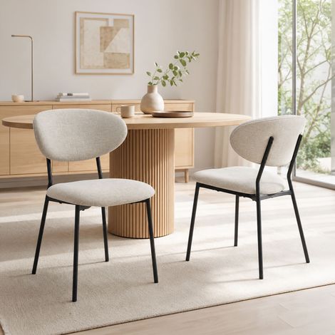 Lot de 2 chaises repas 45x45x80 cm en tissu écru - SORYA (1/5)