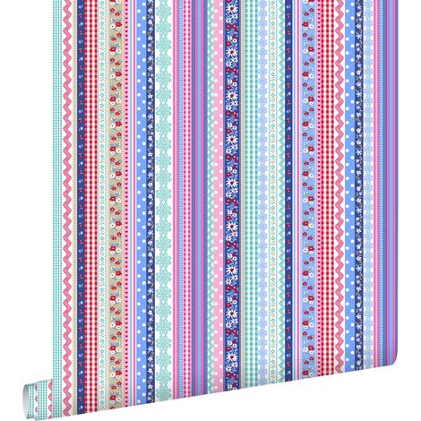 papier peint rubans bleu clair et rose - ESTAhome (1/5)