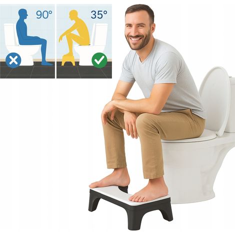 Tabouret WC - 38 x 22 x 17 cm - Noir et blanc - Antidérapant - Ergonomique