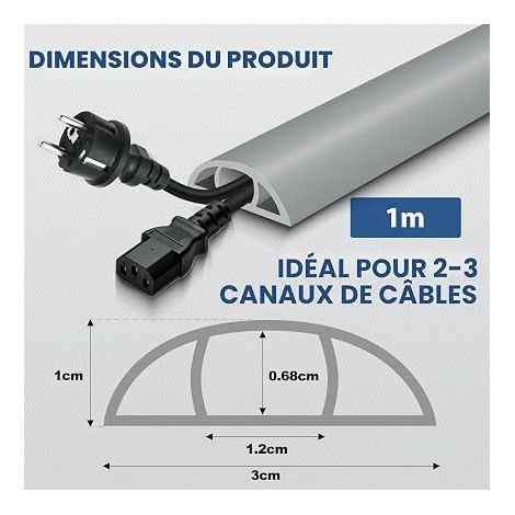 Passage de Cable au Sol goulotte Passe Cable Flexible en PVC pour Management Bureau de Sol (Gris, 30mm×1m) (1/4)