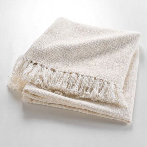 Plaid Ziggy 125x150 cm Ivoire – Coton, Polyester & Fils Métallisés, Franges (1/5)