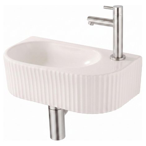QeramiQ Fuente Lavabo pour WC - 40x22x12 cm - nervure - demi-rond - trou de robinet de Lavabo pour WC a droite - ceramique - robinet de Lavabo pour WC (1/5)