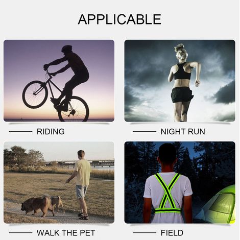 Gilet de sécurité réfléchissant vert, réglable et élastique, pour course à pied, cyclisme et jogging (1/5)