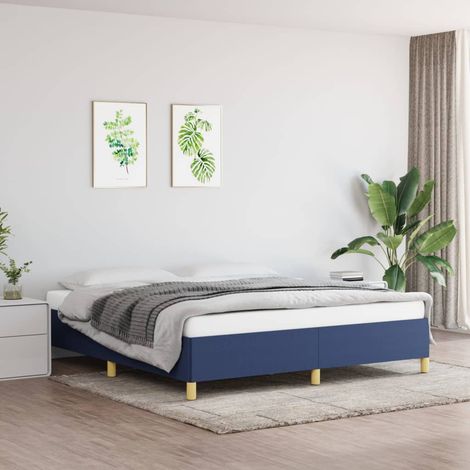 Cadre de lit sans matelas bleu 160x200 cm tissu (1/5)