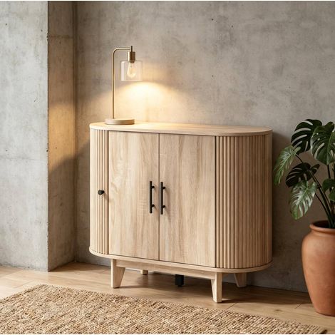 Buffet naturel en MDF avec 4 portes et étagère réglable (1/5)