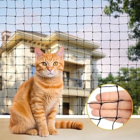 Filet Chat 7.5x15m Filet Protection Chat,Grand Filet Anti Oiseaux, Protection Fenetre sans Percer pour Balcons, Terrasses, Fenêtres (1/4)