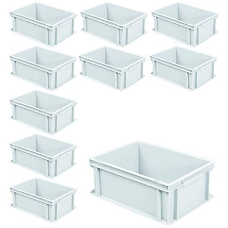 BRB Lot de 10 récipients empilables Euro avec 2 barres de poignée, L x l x H 400 x 300 x 170 mm, 16 l, blanc