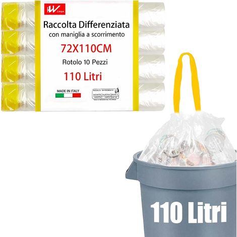 Lot de 40 sacs poubelle pour collecte différenciée, haute résistance, 72 x 110 cm - 110 litres avec poignée coulissante, sac pour recyclable (transparent 72 x 110 cm) (1/5)