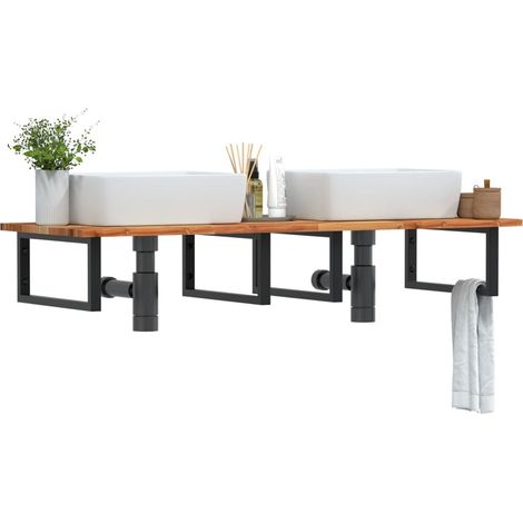 Waschbeckenregal Wandmontage Stahl und Akazienholz