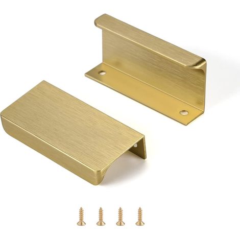 10 Pièces Poignée d'armoire Invisible Poignee de Meuble avec Vis Poignée de Tiroir Dissimulée en Alliage d'aluminium, Or, Longueur totale 80mm (1/5)