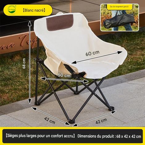 Chaise Lune Pliante Portable pour Camping – Fauteuil Extérieur avec Toile en Forme U, Dossier Bas, Pêche, Plage, Jardin 1 Pièce, Blanc Cassé (1/5)